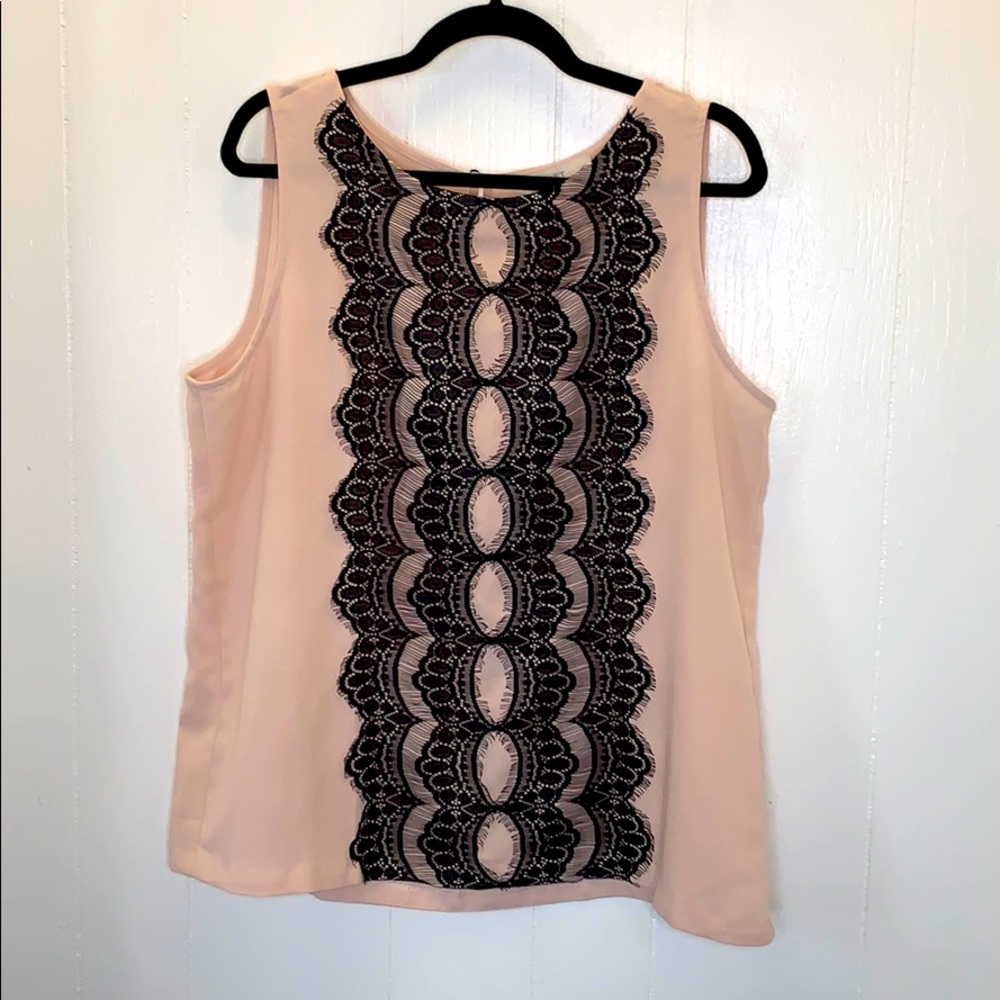 🎉3/$20 LOFT Cream & Black Sheer Top Size XL